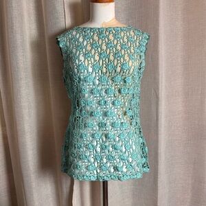 Vintage 1950s Rhinestone Embroidered Sleeveless Floral Blouse